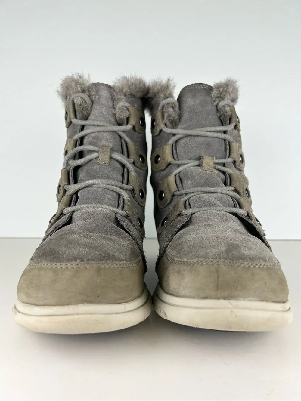 Sorel Explorer Joan Quarry Gray Suede Leather Lace Up Waterproof Ankle Boot